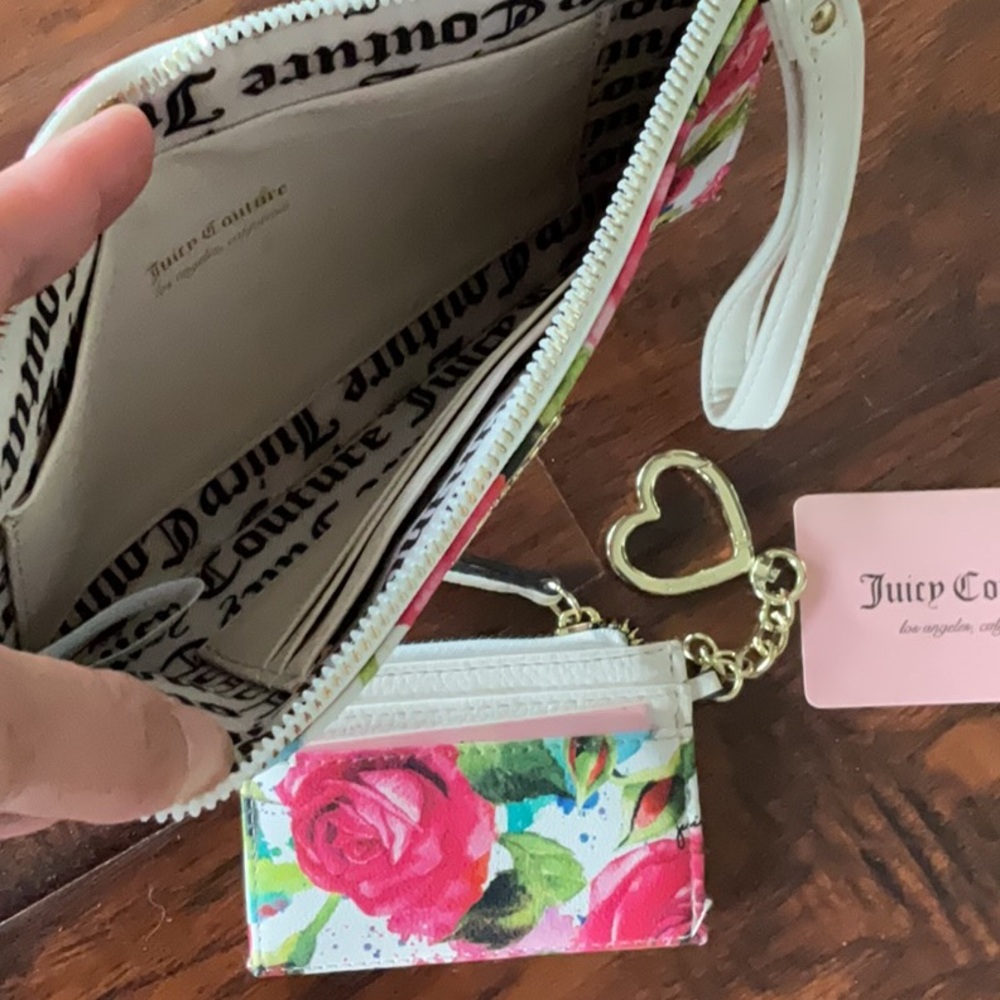 Juicy Couture Pink Floral rose Wristlet and coin purse Set NWT - Picture 6 of 7